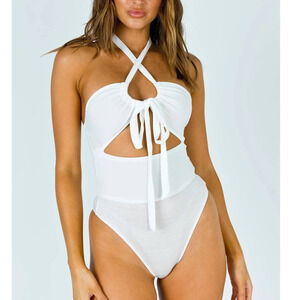 Princess Polly Womens London Halter Bodysuit Size 4 White Cutout Tie Front